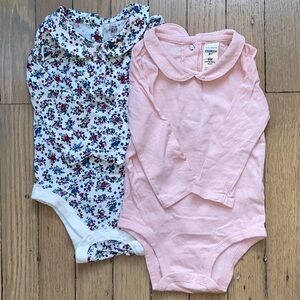 Set of 2 Peter Pan-Collared Long Sleeve Onesies